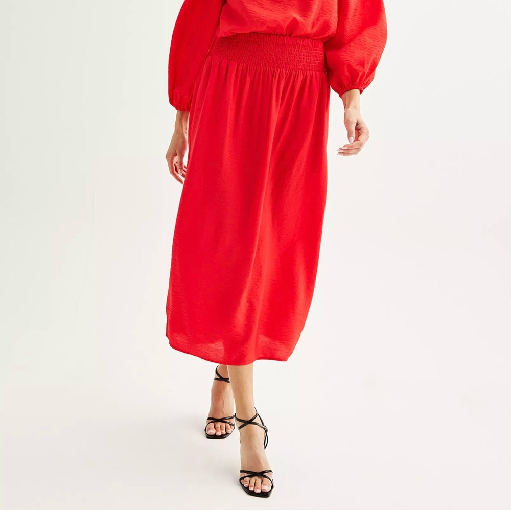NWT Nine West Smocked Waist Midi Skirt Red Size XL